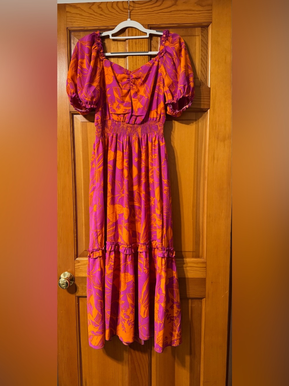 Stella & Julie Bright Pink & Orange Floral Maxi Dress